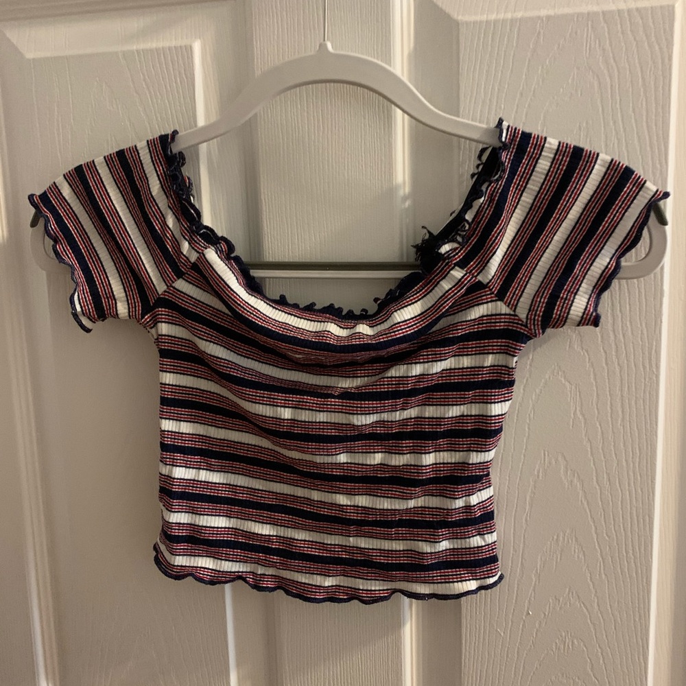 Off the shoulder crop top with lettuce edges!